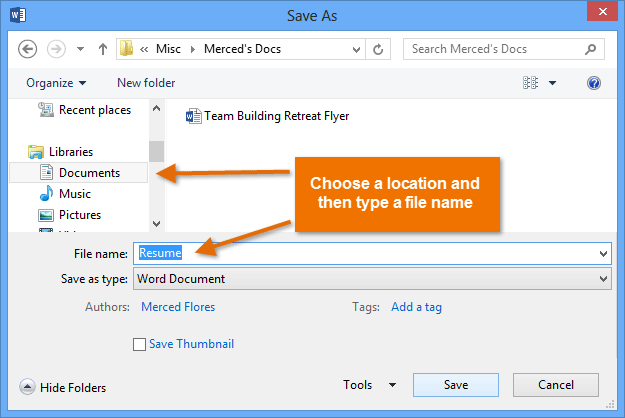 Screenshot of Word 2013