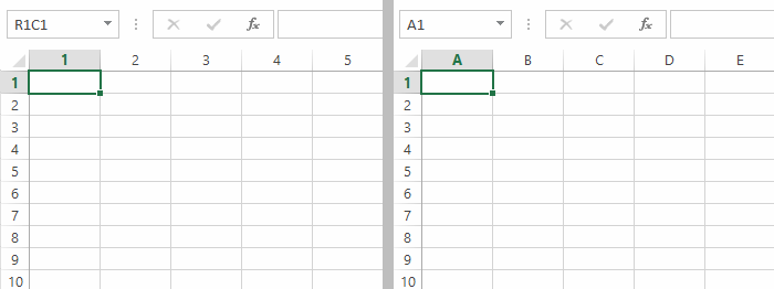 R1C1 vs A1 reference style comparison