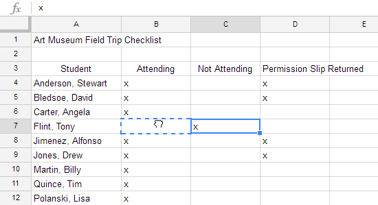 Clicking and dragging a cell