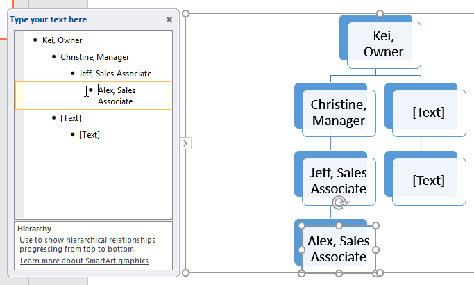 demoting a shape in the text pane