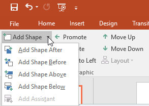 Clicking the add shape command drop-down menu