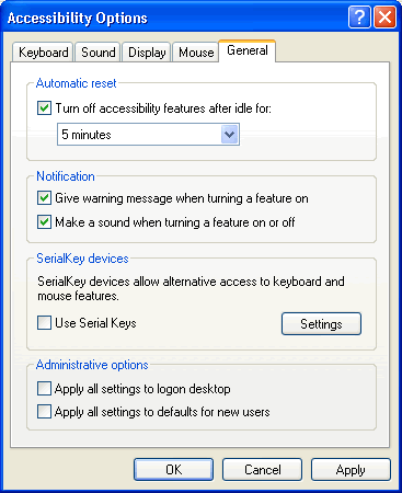 Accessibility Options dialog box