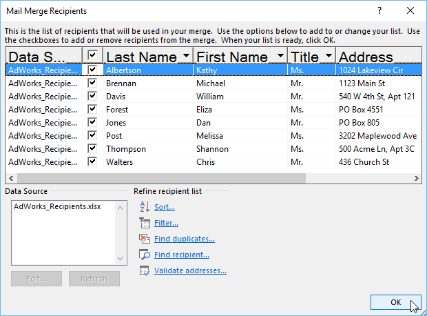 selecting recipients