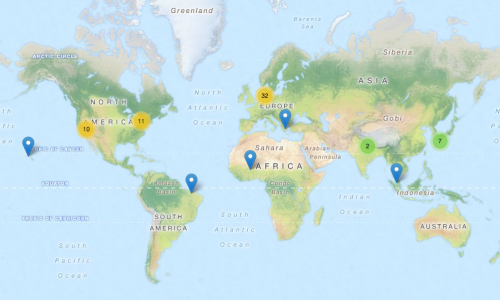 Opendataday.org/map Geographic rendering of Open Data Day Hackathons
