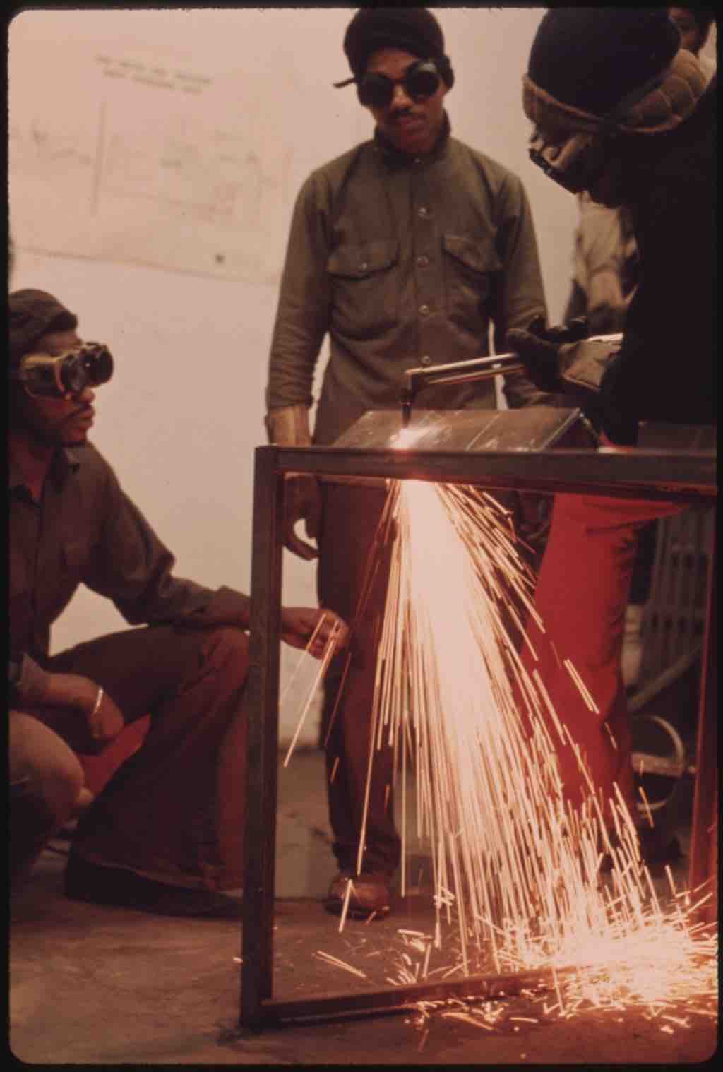 Black Student Welders Work in a Machine Shop Course Taught at The Chicago Opportunities Industrialization Center