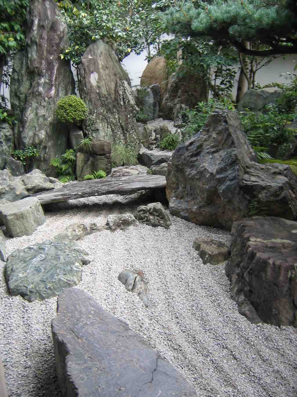 A mountain, waterfall, and gravel "river" at Daisen-in (1509–1513)