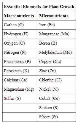 Essential elements required by plants