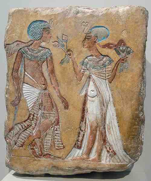 Artist's sketch: <em>Walk In The Garden</em>; limestone, New Kingdom, 18th Dynasty, c. 1335 BC