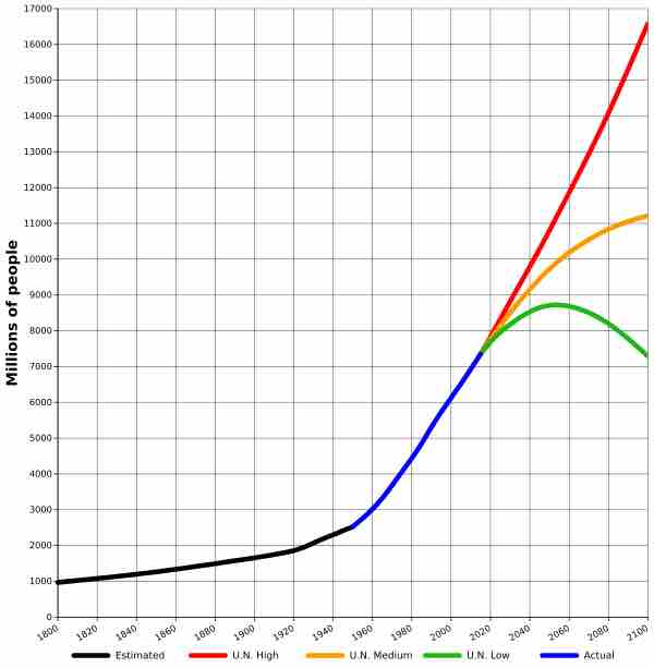 World Population from 1800 AD to 2100 AD