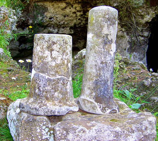 Cippi outside a tomb in the Banditaccia necropolis