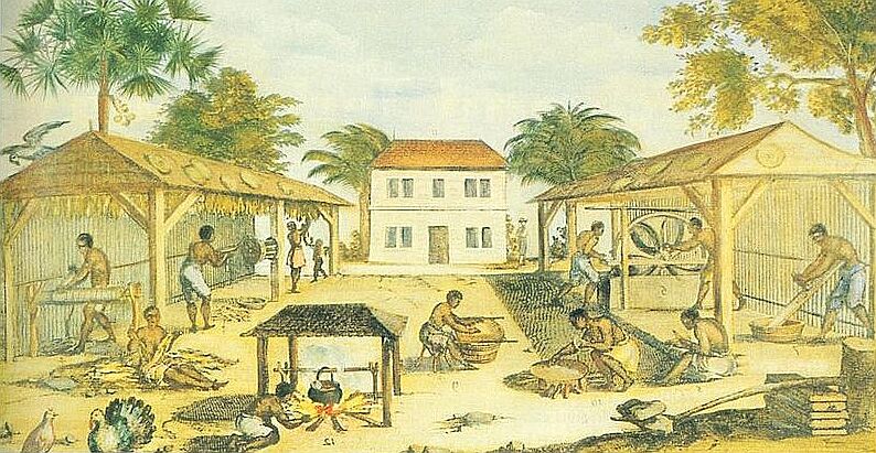 African slaves working in seventeenth-century Virginia, by an unknown artist, 1670