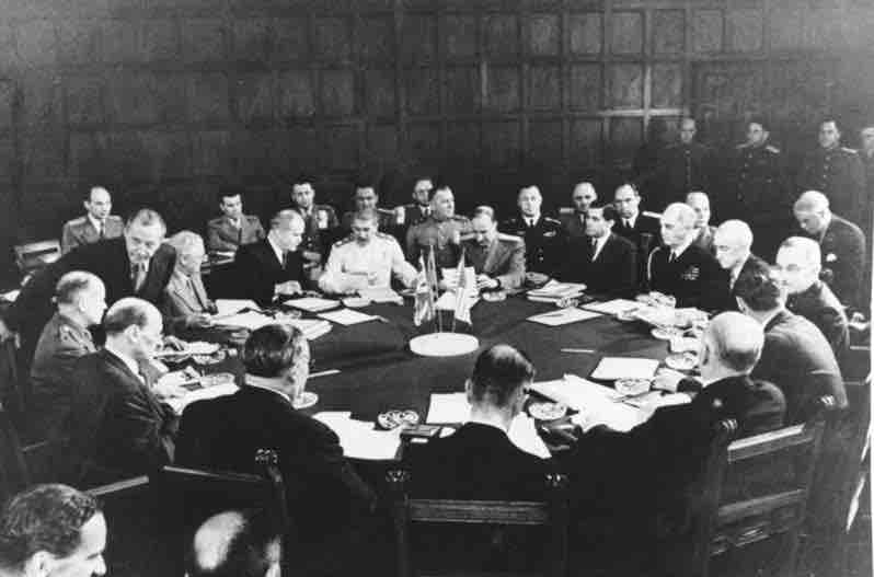 The Potsdam Conference 
was held at Cecilienhof, the home of Crown Prince Wilhelm Hohenzollern, in Potsdam, occupied Germany, from July 17 to August 2, 1945. Participants were the Soviet Union, the United Kingdom and the United States. 


