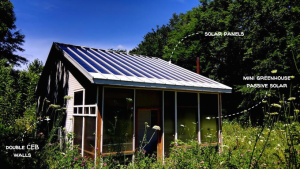 Tiny CEB house with tiny greenhouse and solar roof - Factor e Farm (Missouri, US) - Built in 2014