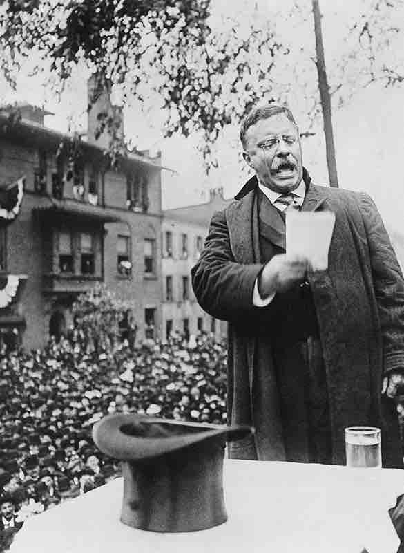 Theodore Roosevelt giving a campaign speech in 1912.