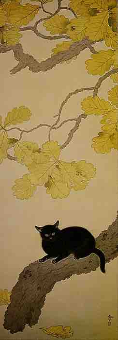 Nihonga style painting: <em>Black Cat </em>by Kuroki Neko, 1910)