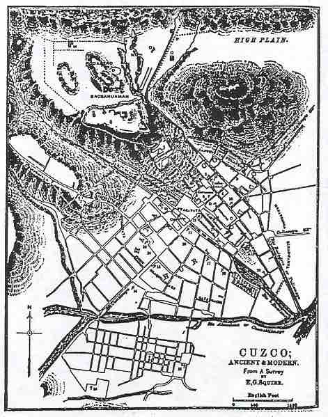 A map of Cuzco, by E.G. Squier, c. 1860.