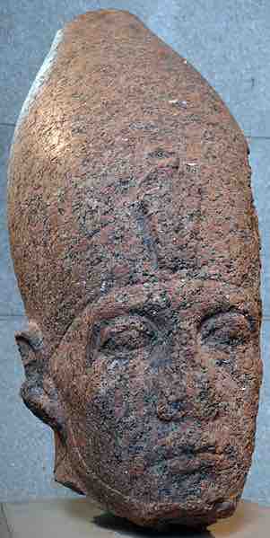 Head of pharaoh Sesostris III, made of red granite, circa 1850 BCE