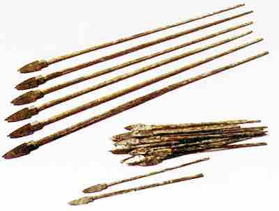 Picture of Qin Dynasty Arcuballista Bolts shown with Regular Handheld Crossbow Bolts, 5th- 3rd century B.C.