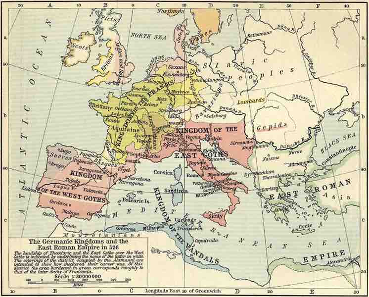 The Germanic Kingdoms and the Eastern Roman Empire in 526 CE