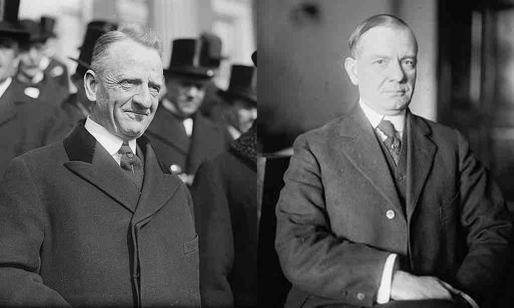 Senator Carter Glass of Virginia and Representative Henry Steagall of Alabama, the main force behind the 1933 Banking Act.