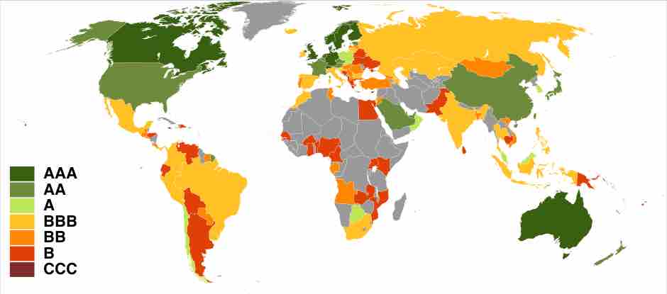 World countries Standard & Poor's ratings