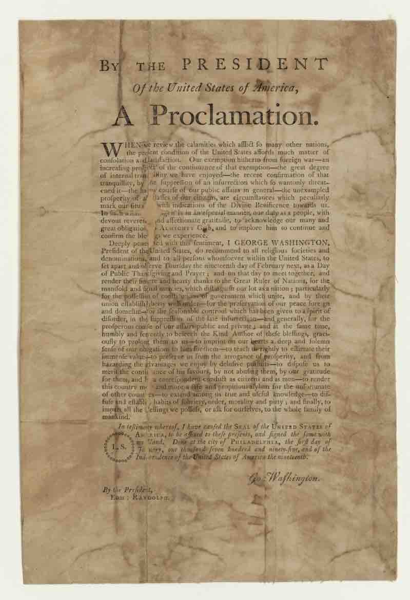 George Washington's "Thanksgiving Proclamation," 1795