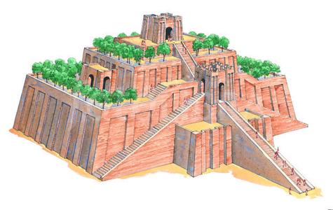 An artist's reconstruction of a ziggurat