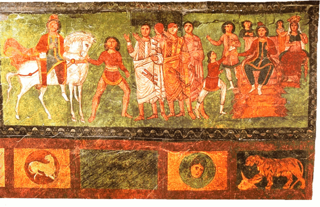 
Fresco depicting a scene from the Book of Esther 
