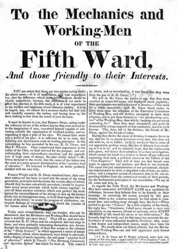 "To the Mechanics and Working-Men of the Fifth Ward"