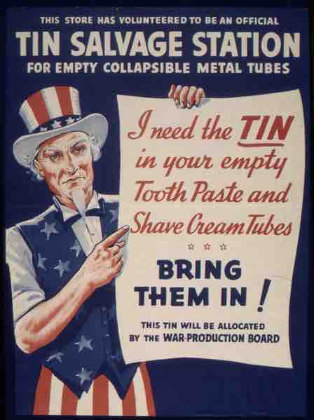 War Poster for Tin Salvage, 
Office for Emergency Management, 1941-1945.