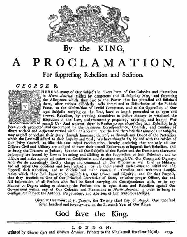 Proclamation of Rebellion, 1775