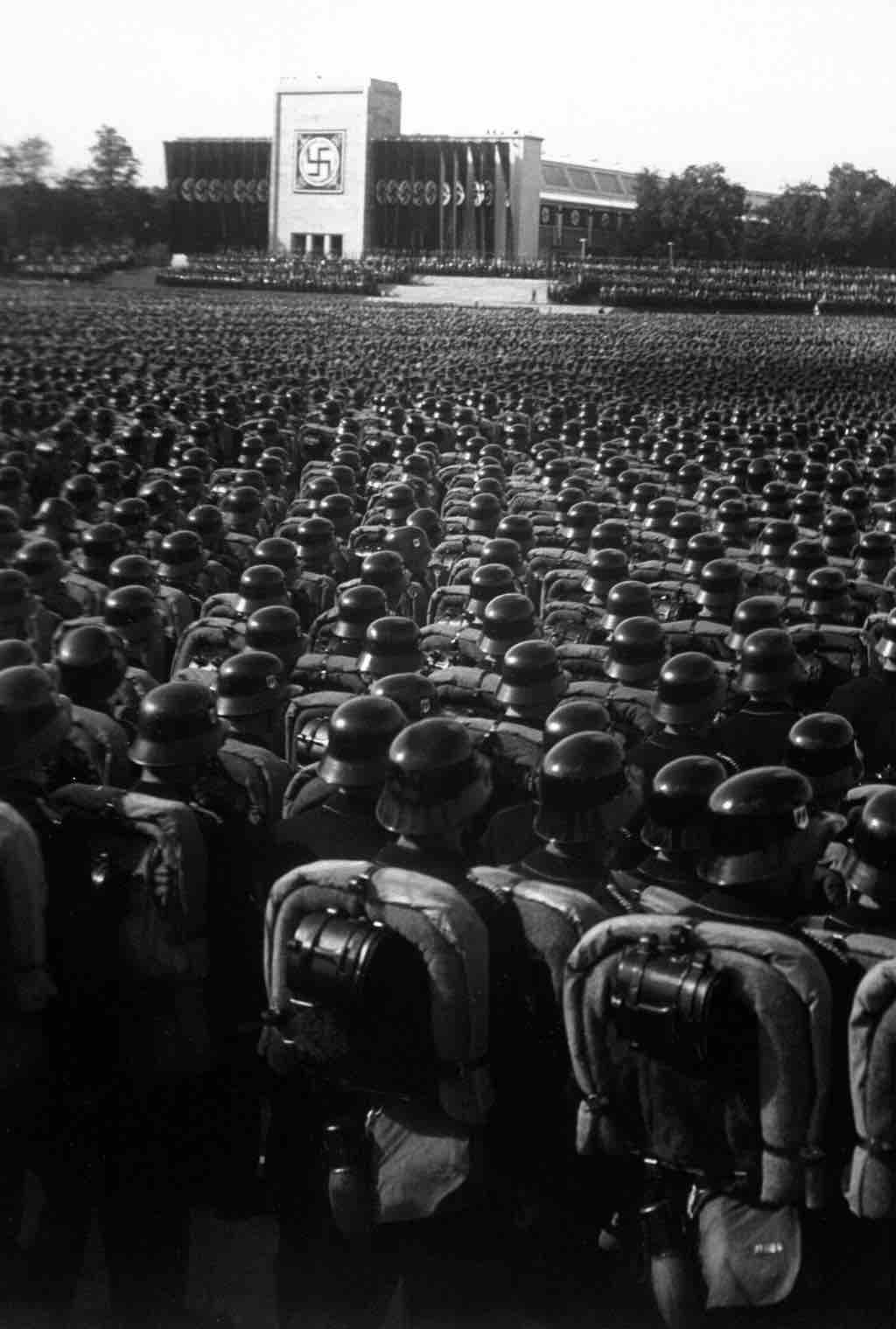 Overview of the mass roll call of SA, SS, and NSKK troops. Nuremberg, November 9, 1935. (National Archives Gift Collection)