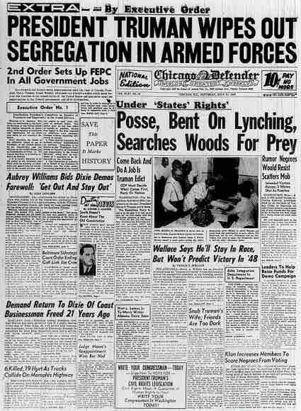 Truman's executive order wipes out segregation in armed forces, July 31, 1948