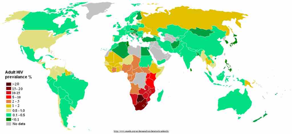 Map of AIDS Prevalence Among Young Adults