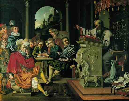 Painting depicting a lecture in a knight academy.