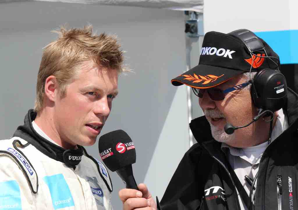 Lars G Nilsson interviews Thed Björk for Viasat Motor at Anderstorp Raceway in 2012, photo by Daniel Ahlqvist