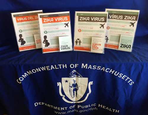 The Massachusetts Department of Public Health developed educational materials in English, Spanish, Portuguese, and Haitian-Creole for women and men travelling to areas with risk of Zika virus. 