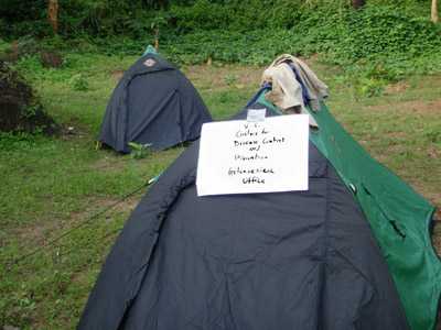 CDC RITE (Rapid Isolation and Treatment of Ebola) team members would camp in rural communities for several days during their outbreak investigation. This picture shows their office in the field.