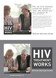 CDC Campaign palm card of Chris a person living with HIV since 2010: HIV, my life revolves around the people I love. Not around you, says Chris of Minneapolis, MN. Diagnosed as a young college student, my first fears were of rejection and death. But, I was wrong about both. Instead of rejecting me, my grandmother immediately began to learn about the disease. She helped me see that, with HIV meds, I could live a long, healthy life. Now that I understand what it takes to live well with HIV, I take care of myself so I can spend time with the people who matter most. HIV Treatment Works. Get in Care. Stay in Care. Live Well. Visit cdc.gov/HIVTreatmentWorks.