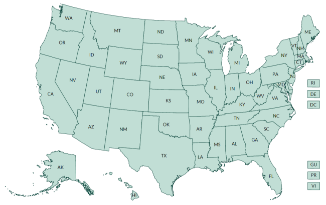 The map of United States and Territories