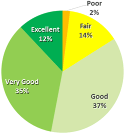 Pie chart listing the levels of quality of the survivors' current health.