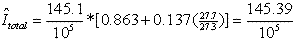 I circumflex subscript total equals 145.1 divided by 10 to the fifth power mutiplied by the sum of 0.863 plus 0.137 times 27.7 divided by 27.3, which equals 145.39 divided by 10 to the fifth power