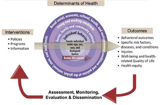 Image illustrating the actions needed to achieve Healthy People 2020 goals. The contents of the image are described below.