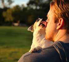 dog licking mans face