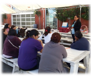 CHWs listening to a speaker at an outdoor event.