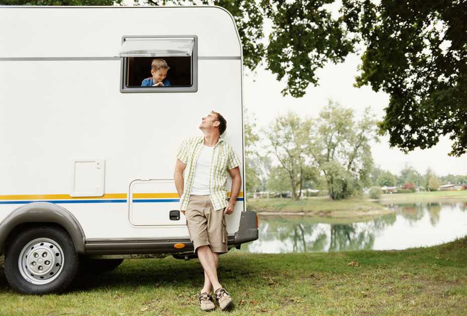 Family with camper