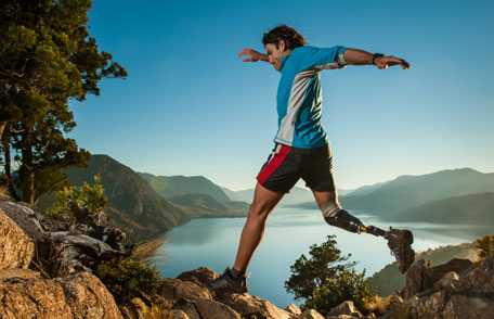 Man with prosthetic leg running