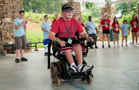 Young boy in wheelchair