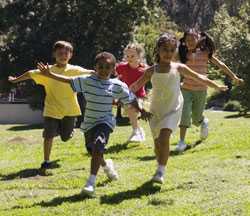 Group of children running