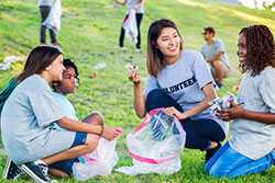 Students picking up litter